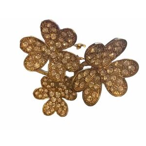 Vintage Gold‎ 3d Big Flower Rhinestone Hinged Bracelet